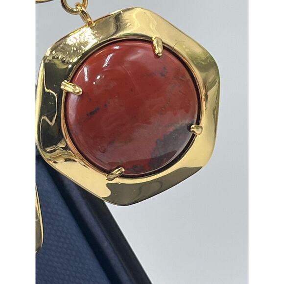 Lele Sadoughi Geo Bezel Red Harvest Jewel Drop Gold Plated Clip On Earrings - Picture 6 of 16